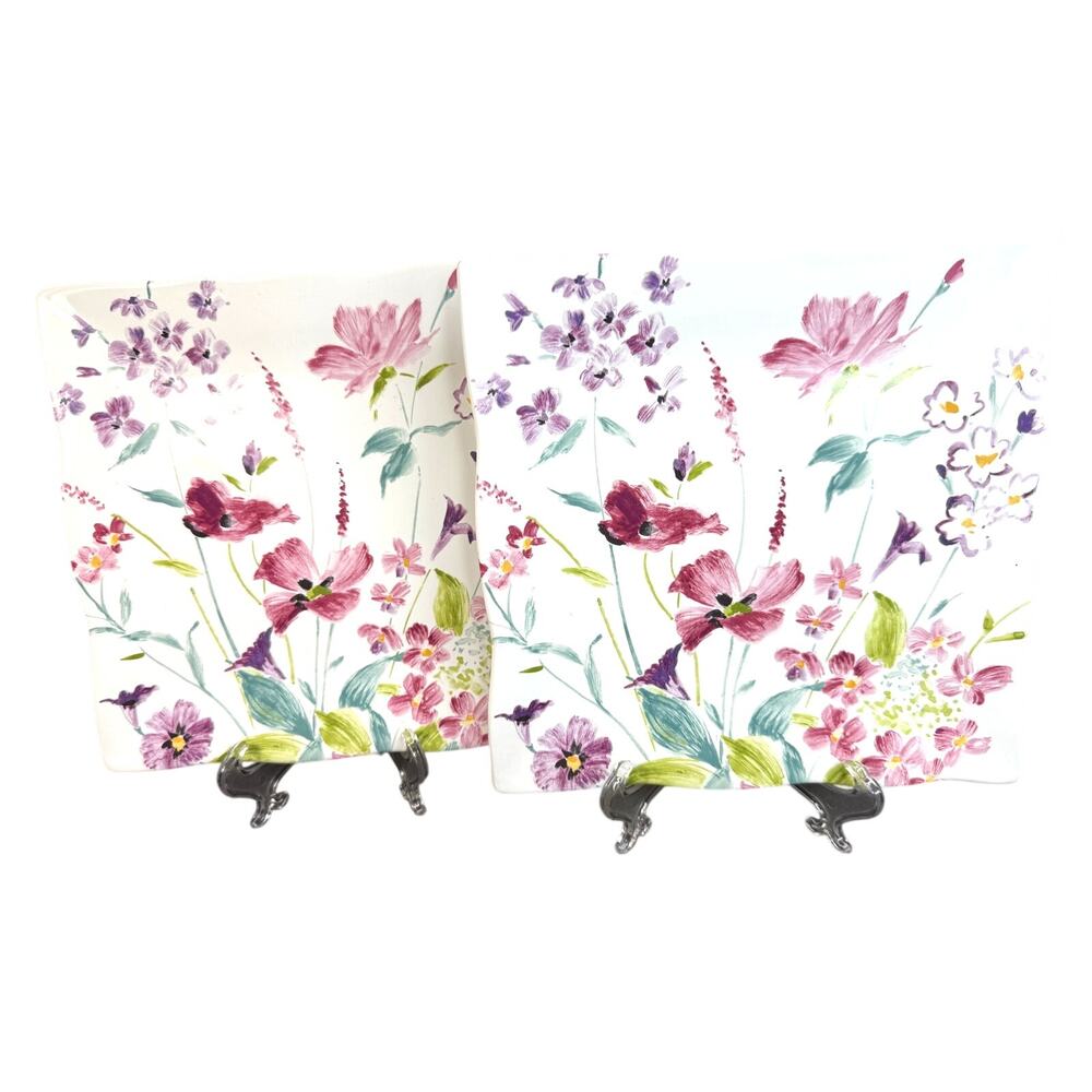 222 Fifth PTS Garden Beauty Floral Square Salad Plates #2 DISCONTINUED 2017